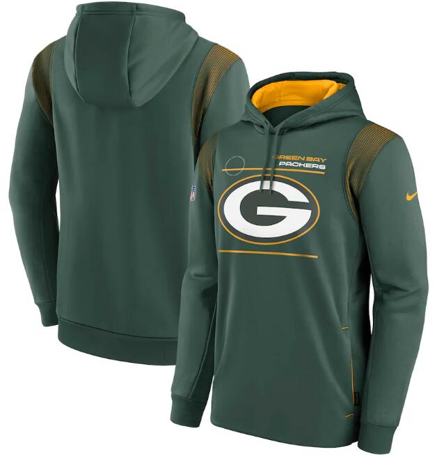 Men's Green Bay Packers 2021 Green Sideline Logo Performance Pullover Hoodie Men's Green Bay Packers 2021 Green Sideline Logo Performance Pullover Hoodie